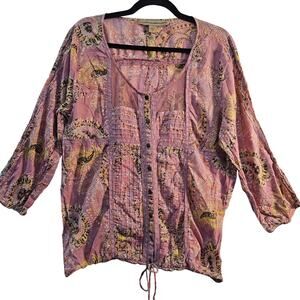 Nine West Vintage American Jeans Top Pink Floral Boho Western Fairy Large